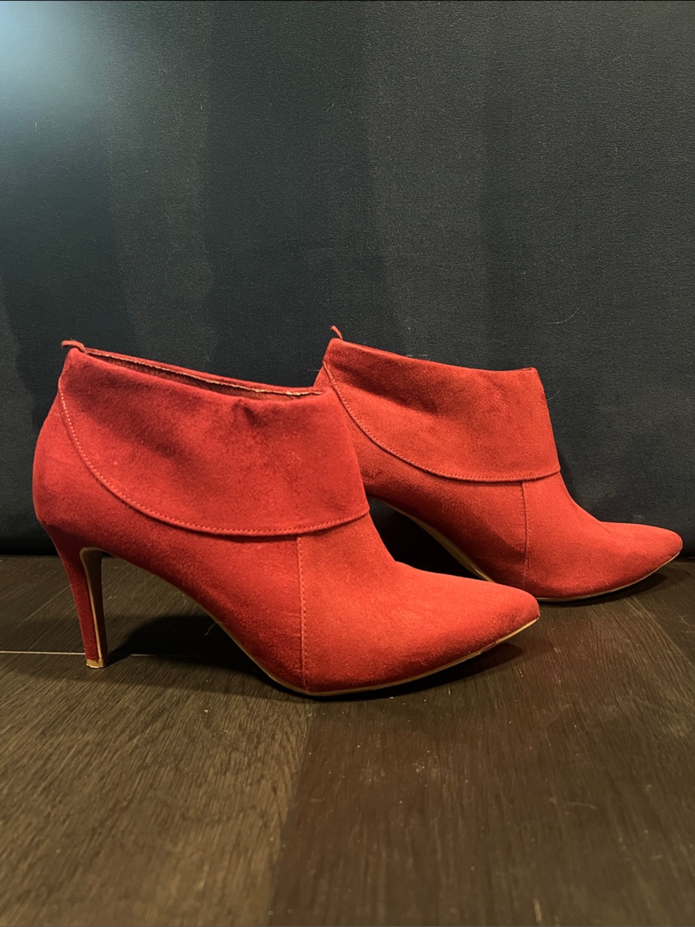 Old Navy Burgundy Suede Pointed-Toe Stiletto Ankle Booties